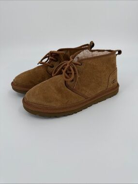 UGG Neumel Chestnut Brown Suede Lace-Up Shearling Booties